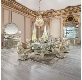 Sorina Antique Gold Rectangular Glass Top Dining Room Set