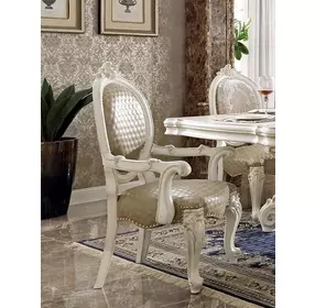 Versailles Bone White Upholstered Oval Back Arm Chair with Nailhead Trim Set of 2