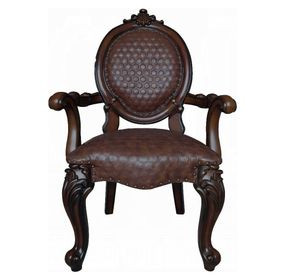 Versailles Cherry Upholstered Oval Back Arm Chair with Nailhead Trim Set of 2