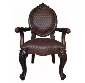 Versailles Cherry Upholstered Oval Back Arm Chair with Nailhead Trim Set of 2