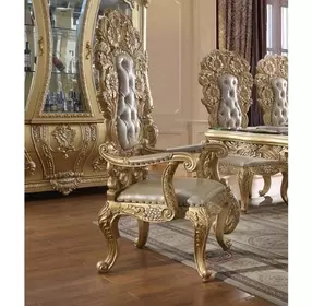 Cabriole Light Gold Upholstered Arm Chair with Nailhead Trim Set of 2