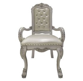 Dresden Bone White Upholstered Arm Chair with Nailhead Trim Set of 2