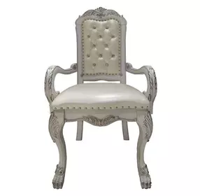Dresden Bone White Upholstered Arm Chair with Nailhead Trim Set of 2