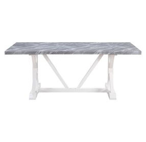 Hollyn Engineered Stone and White 78" Rectangular Stone Top Dining Table
