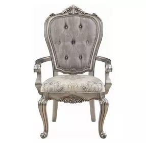 Ariadne Gray and Silver Upholstered Arm Chair Set of 2