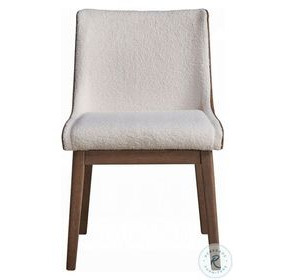Ginny White Boucle and Brown Velvet Walnut Side Chair Set of 2