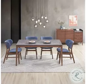 Bevis Engineered Stone and Walnut Rectangular Dining Room Set