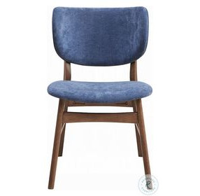 Bevis Blue Fabric and Walnut Side Chair Set of 2