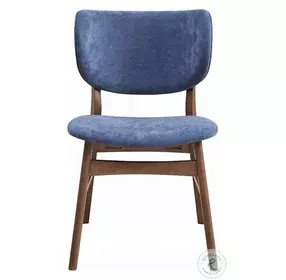 Bevis Blue Fabric and Walnut Side Chair Set of 2
