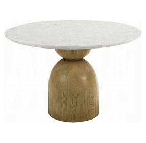 Kala White and Oak 48" Round Marble Top Dining Table