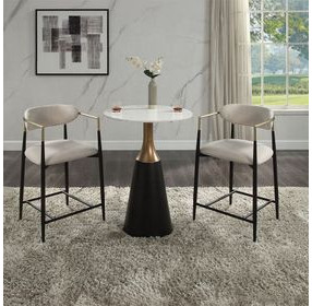 Jaramillo White and Black 28" Round Marble Top Counter Height Dining Room Set