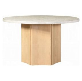 Qwin White and Weathered Oak 52" Round Marble Top Dining Table