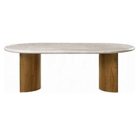 Darcy White and Dark Walnut 87" Oval Marble Top Dining Table