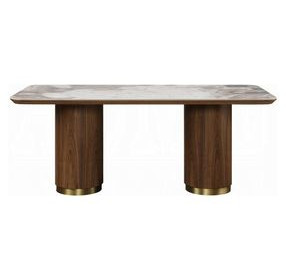 Willene White and Dark Oak 71" Rectangular Ceramic Top Dining Table