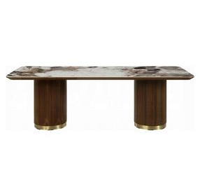 Willene White and Dark Oak 94" Rectangular Ceramic Top Dining Table