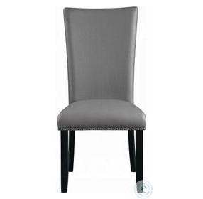 Caralin Gray Synthetic Leather and Black Side Chair with Nailhead Trim Set of 2