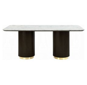 Clayten White and Espresso 71" Rectangular Marble Top Dining Table