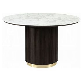 Clayten White and Espresso 52" Round Marble Top Dining Table