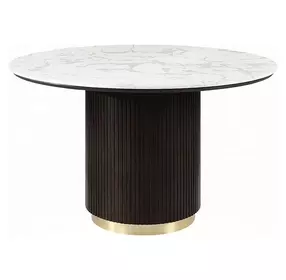 Clayten White and Espresso 52" Round Marble Top Dining Table