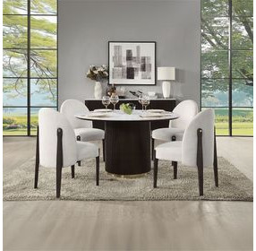 Clayten White and Espresso 52" Round Marble Top Dining Room Set