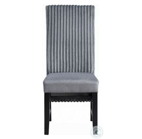 Kini Gray Corduroy and Black Side Chair Set of 2