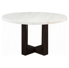 Edwyn White and Espresso 54" Round Marble Top Dining Table