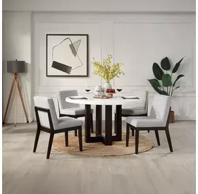 Edwyn White and Espresso Round Marble Top Dining Room Set