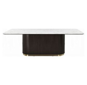 Clayten White and Espresso 95" Rectangular Marble Top Dining Table