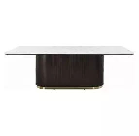 Clayten White and Espresso 95" Rectangular Marble Top Dining Table