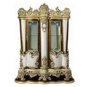 Desiderius Antique Gold and Hand Paint Brown 2 Door Curio Cabinet with LED