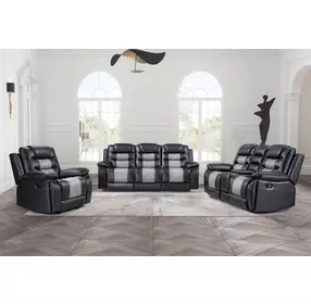Nikko Black Reclining Living Room Set with Nailhead Trim
