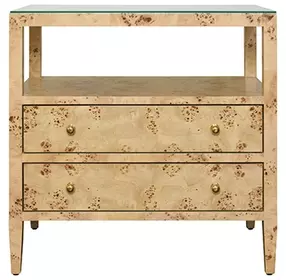 Cynthia Brown Rectangular 2 Drawer Glass Top Side Table