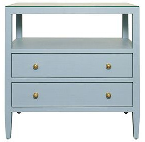 Cynthia Blue Rectangular 2 Drawer Glass Top Side Table