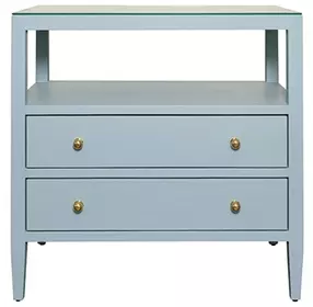 Cynthia Blue Rectangular 2 Drawer Glass Top Side Table