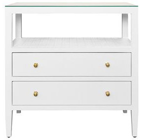Cynthia Textured White Rectangular 2 Drawer Glass Top Side Table