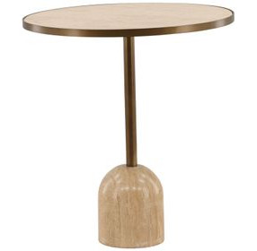 Idrina Natural and Antique Brass 28" Round Marble Top Bistro Table