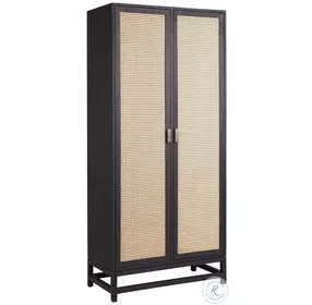 Royett Antique Black And Natural Rattan Door Panels Cabinet