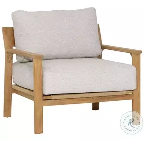 Lex Fairfax Taupe Performance Fabric And Natural Teak Outdoor Occasional Chair