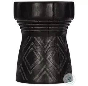 Commerce And Market Black Carved Stump Side Table