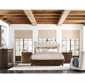 Commonwealth Medium Stain Upholstered Panel Bedroom Set