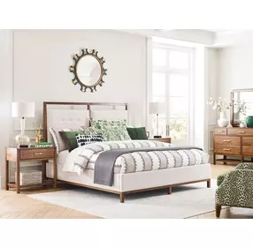 Monogram Walnut Pinehurst Medium Stain Upholstered Panel Bedroom Set