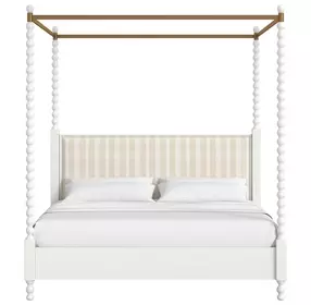 Haven Warm White King Upholstered Canopy Poster Bed