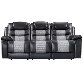 Nikko Black 84" Reclining Sofa with Nailhead Trim