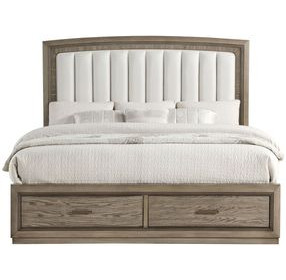 Sonoma Gray Upholstered Queen Panel Bed with 2 Front Storage Drawers