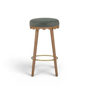 Oodle Green and Light Walnut Performance Vegan Mohair Upholstered Bar Stool