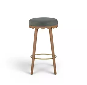 Oodle Green and Light Walnut Performance Vegan Mohair Upholstered Bar Stool