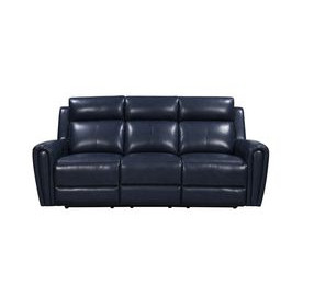 Jonathan Blue Leather 82" Lay Flat Power Reclining Sofa with Power Headrest and USB Charging