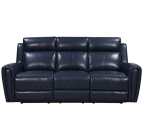 Jonathan Blue Leather 82" Lay Flat Power Reclining Sofa with Power Headrest and USB Charging