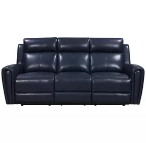 Jonathan Blue Leather 82" Lay Flat Power Reclining Sofa with Power Headrest and USB Charging