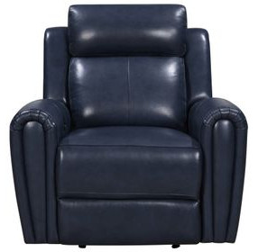 Jonathan Blue Leather Glider Power Recliner with Power Headrest and USB Charging